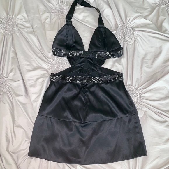 Bebe Black Beaded Silk Halter dress - Picture 3 of 8